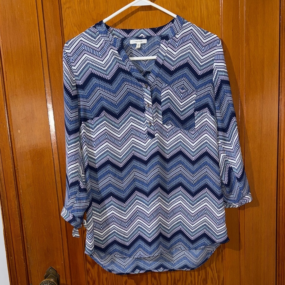Maurices Navy and White Chevron Blouse